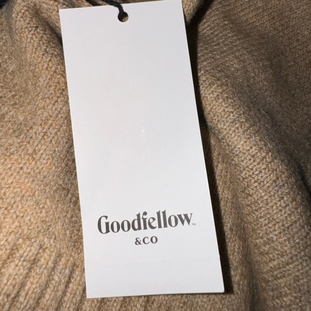 NEW Goodfellow Color-block Hoodie Sweater Blue, Cream & Tan  Dapper Brown   NWT - Picture 10 of 11